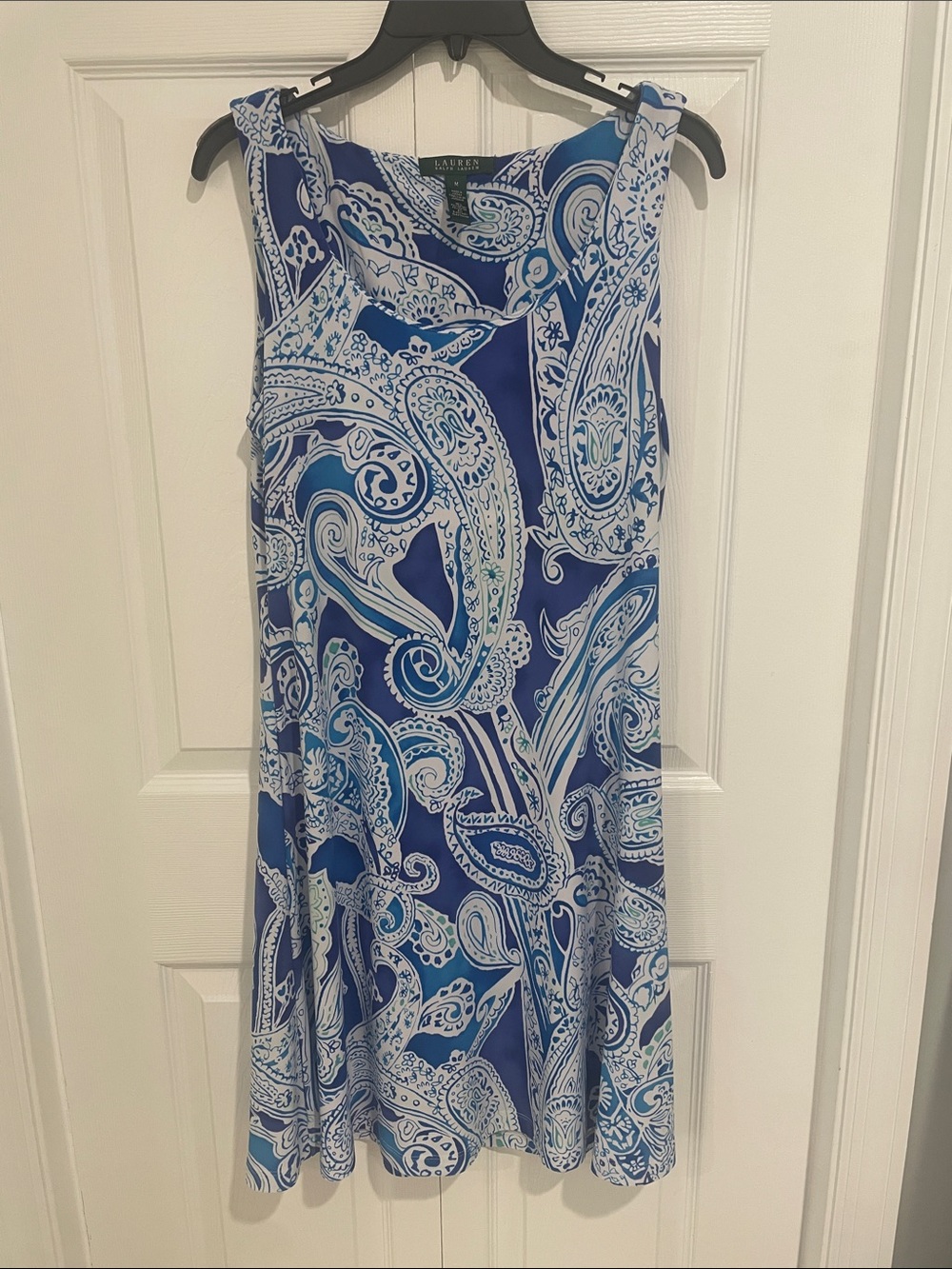Ralph Lauren Blue and White Paisley Sleeveless Dress